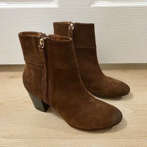 GINANNI Brown Suede Distressed Going Out Ava Heeled Ankle Boots Size 8B